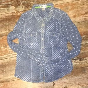 Love Fire XL chambray polka dot top 12 14